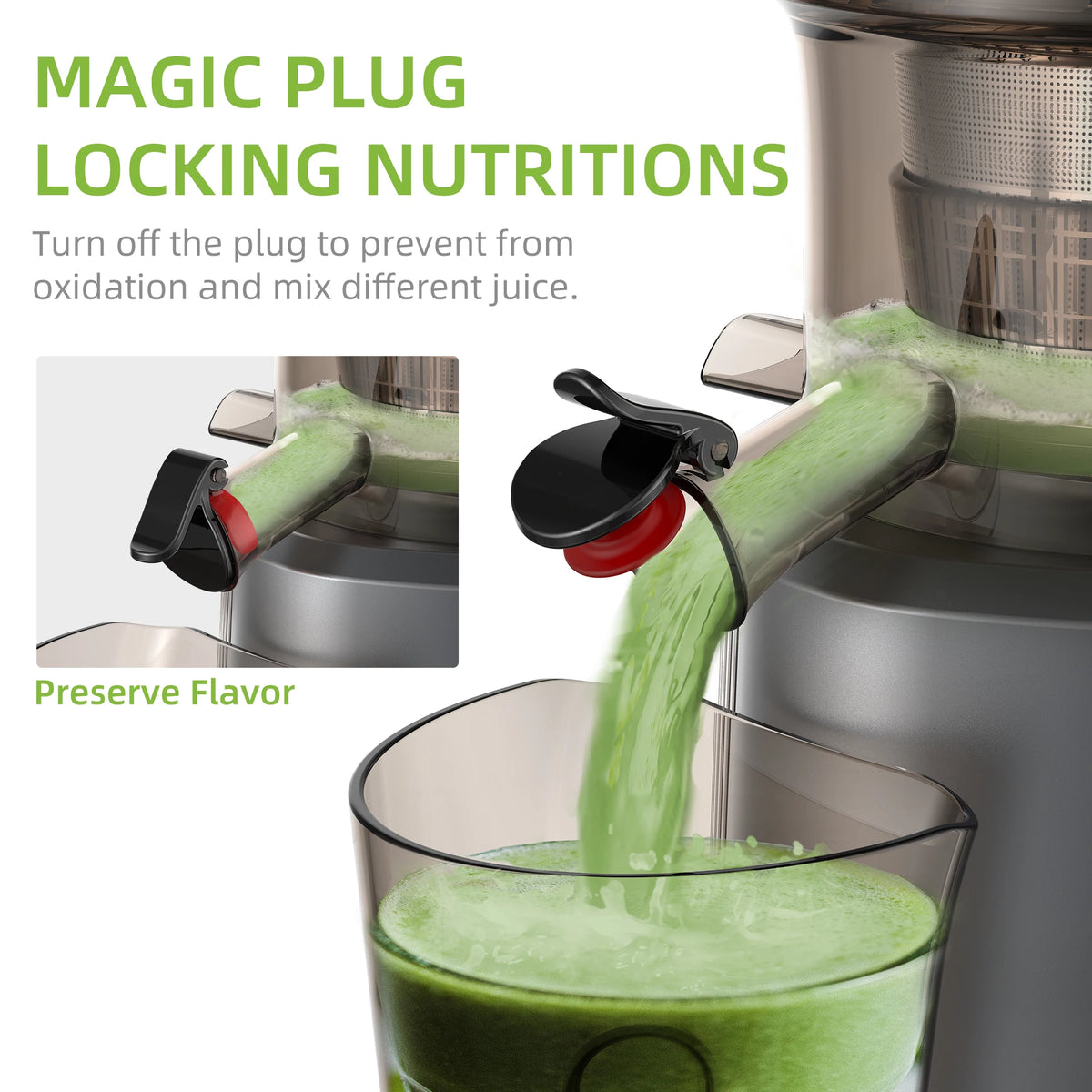 BioloMix Cold Press Juicer 200W Slow Masticating Extractor with 75mm Wide Feed Chute for Whole Fruits and Leafy Greens