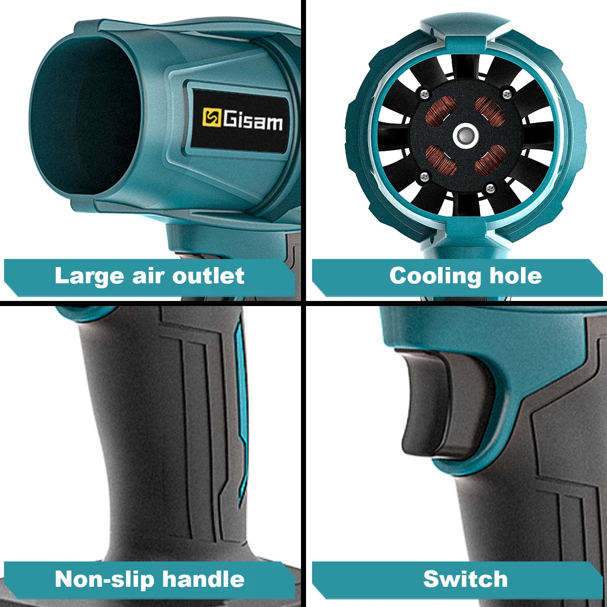 Gisam Brushless Electric Turbo Blower Jet Fan 200M/S Cordelss Leaf Blower Dust Blowing Power Tool For Makita 18V Battery Pin
