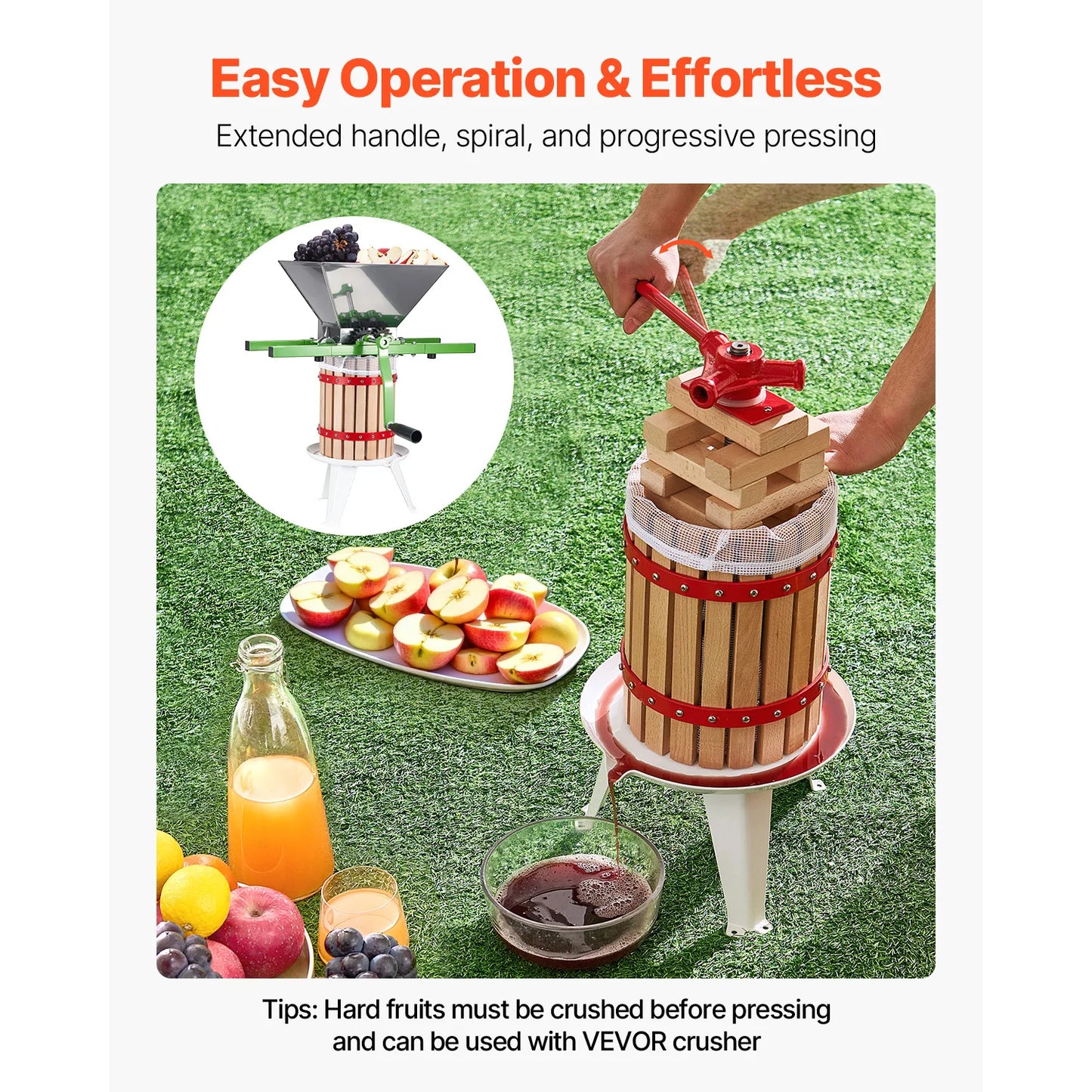 SucceBuy 6L 12L Fruit Wine Press Solid Wood Basket with 8 Blocks Heavy Duty Manual Juice Maker Cider Apple Grape Making Press