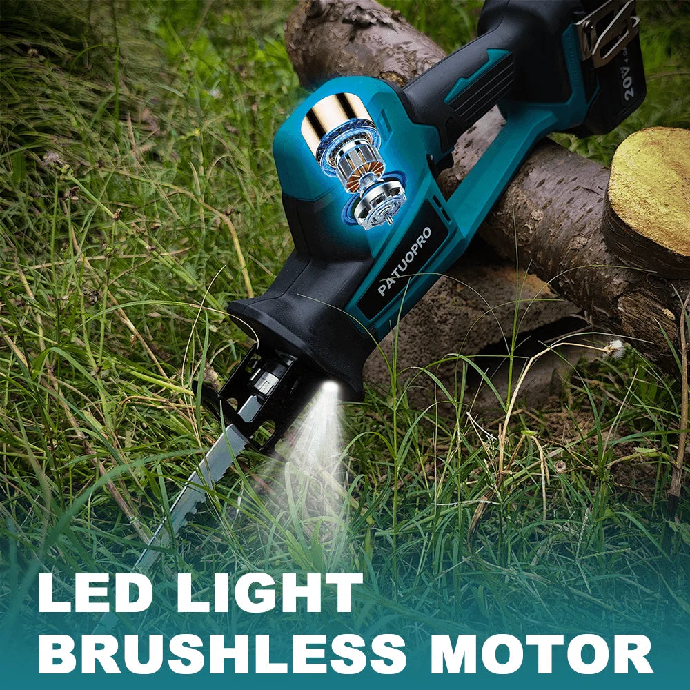 255 mm borstelloze elektrische reciprozaag met 4 zaagbladen, snoerloos, instelbare snelheid, voor PVC-buizen en hout, geschikt voor Makita 18V-accu