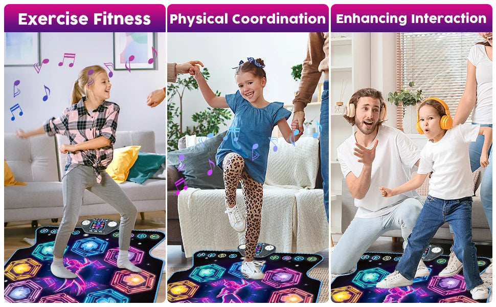 VATOS Dance Mat for Kids - 27 Levels, 8 LED Keys, Bluetooth 5, 5 Game Modes, Built-in Music for Ages 3+ Years - Quality Shopping Centre