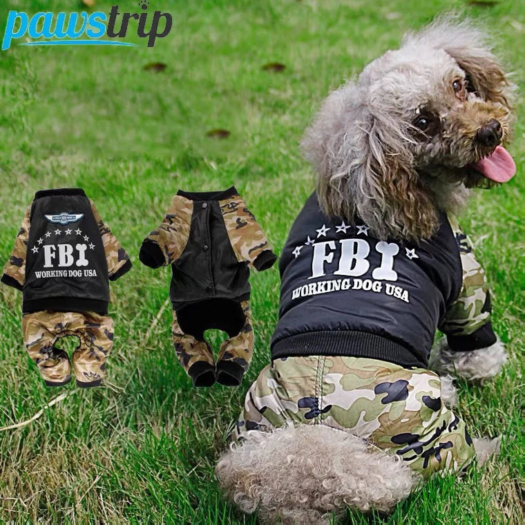 Cool FBI Pet Dog Clothes Overall Thickening Dog Puppy Jumpsuit Costume Warm Winter Clothing For Boy Dogs Ropa Para Perros