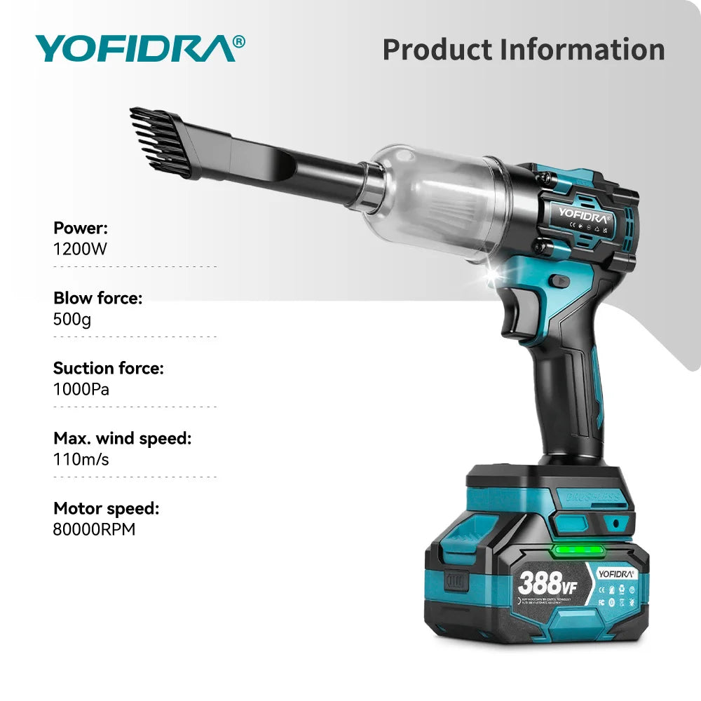 YOFIDRA Borstelloze 2-in-1 Elektrische Bladblazer en Zuiger 80000RPM Turboventilator Blad- en Sneeuwruimer Tuingereedschap voor Makita Batterij
