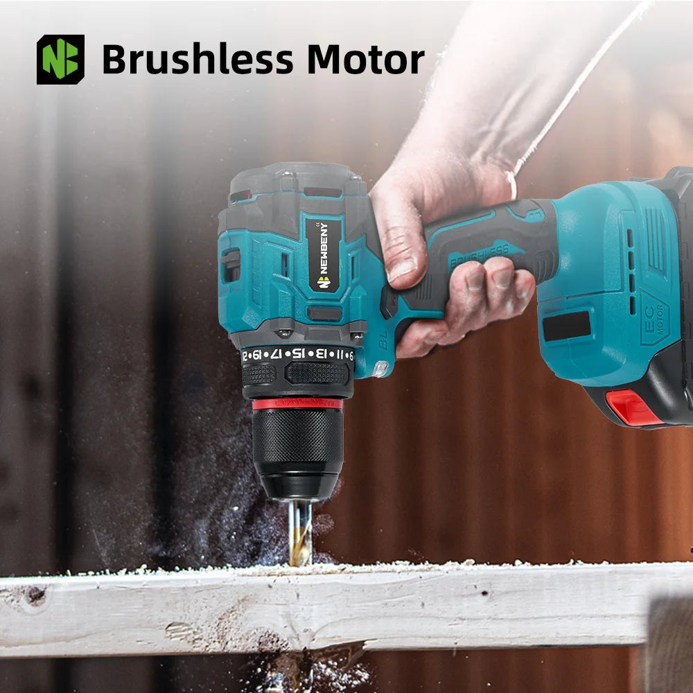 NEWBENY 21+2 Koppel Borstelloze Elektrische Boormachine 10MM Snoerloze Schroevendraaier Doe-het-zelf Gereedschapssets voor Makita 21V Accu