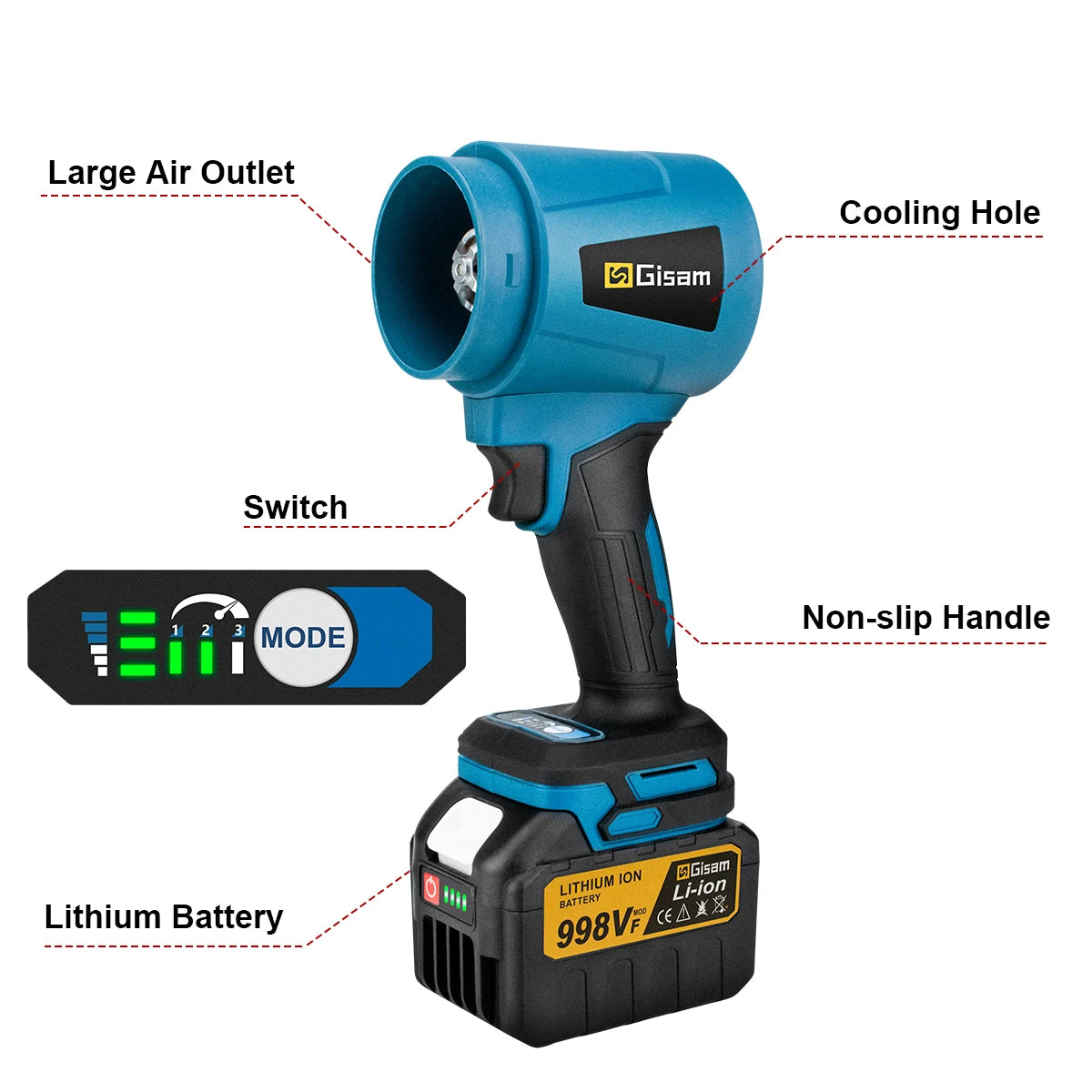 Gisam 3000W Borstelloze Elektrische Turbo Blower Jet Fan 400M/S 300000RPM Handzame Blad- en Stofblazer voor Makita 18V Accu