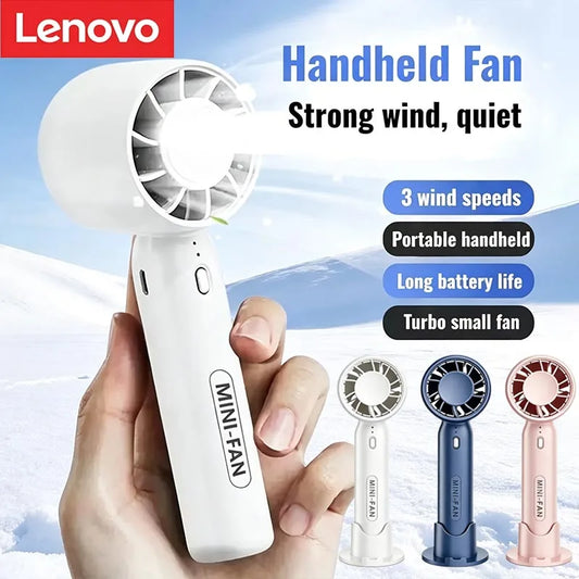 Lenovo 2026 Handheld Fan USB Rechargeable 2 in 1 Desk Fan Strong Wind Mini Cooling Fan Quiet Small Air Cooler for Office Travel