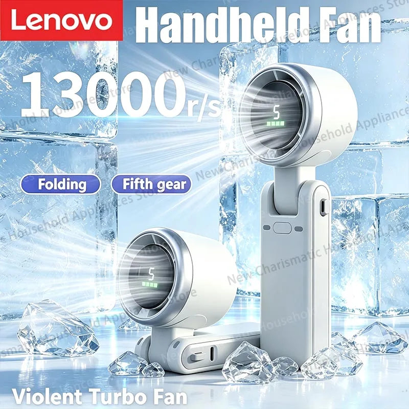 Lenovo New Folding Handheld Fan Mini High-speed Digital Display Portable Desktop Usb Charging Hanging Camping Violent Turbo Fan