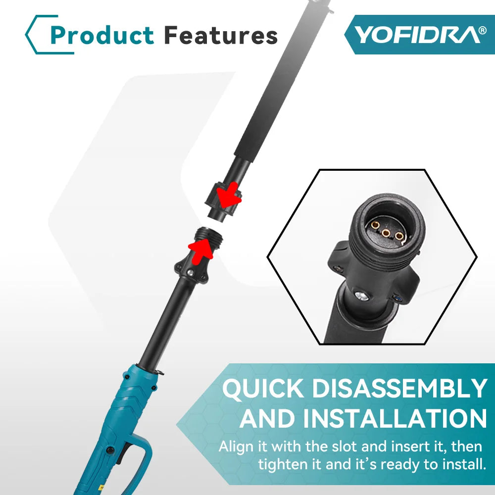 YOFIDRA Borstelloze elektrische kettingzaag met telescopische steel, 3-in-1 takkenzaag voor houtbewerking en snoeien, elektrisch gereedschap voor Makita-accu