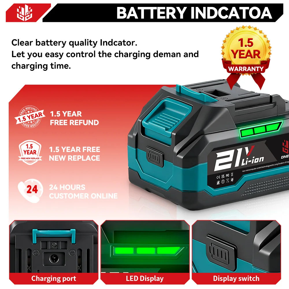 Batterie Lithium-ion rechargeable ONEVAN 21V 588VF 22900mAh pour outils électriques à clé à chocs, compatible avec les batteries Makita 18V