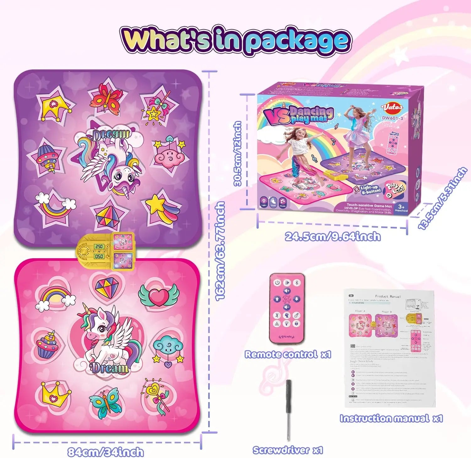 VATOS Unicorn Dance Mat - 9-Level Dancing Game for Kids, Perfect Indoor Outdoor Musical Play Mat and Christmas Gift for Girls Ages 3+ - Quality Shopping Centre