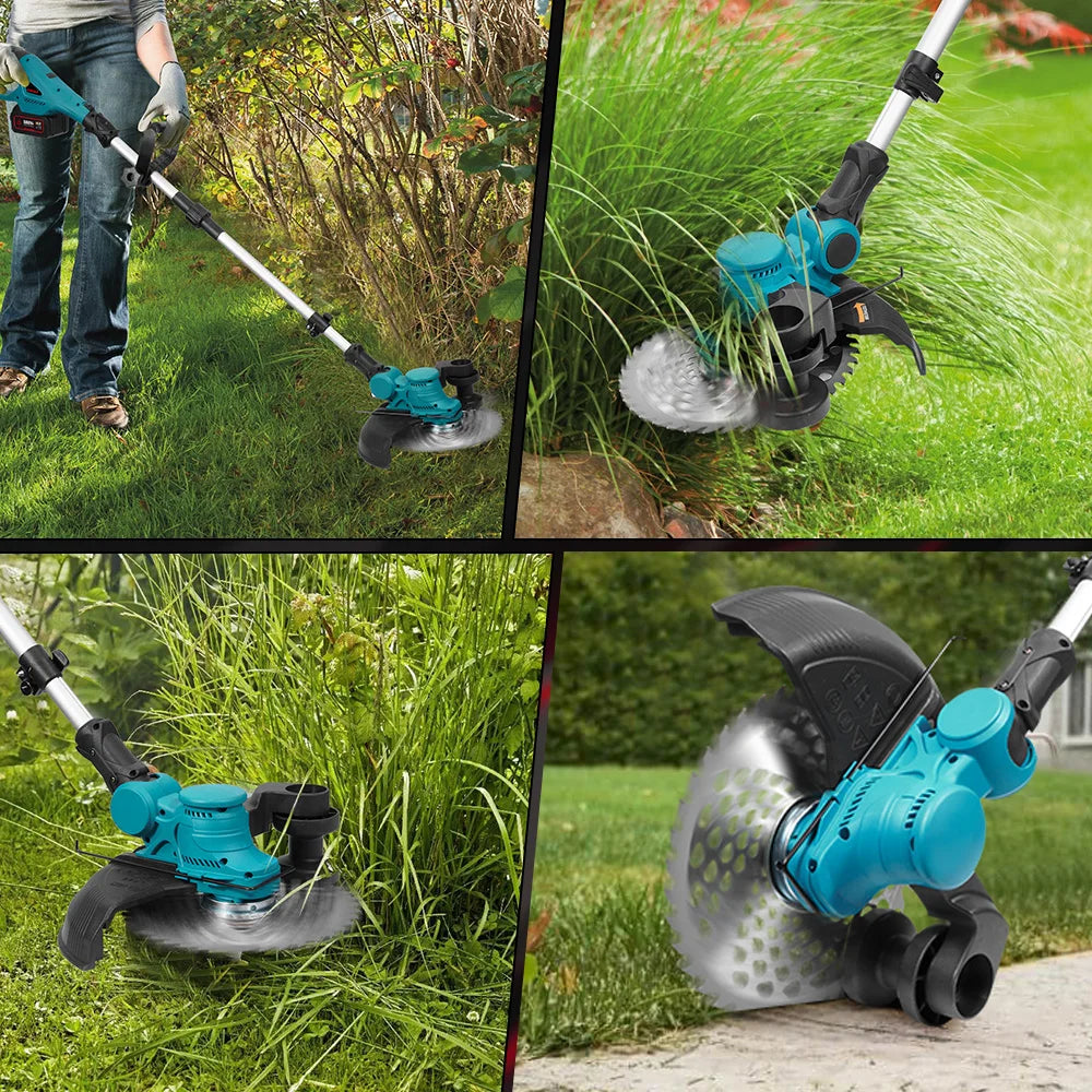 ONEVAN Borstelloze Elektrische Grasmaaier 36000RPM Grastrimmer 90° Verstelbaar Opvouwbaar Tuingereedschap voor Makita 18V Accu