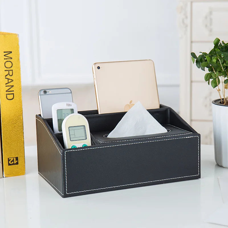 Multifunctional Tissue Box with Stationery Remote Control Box, Decorative Tissue Pen Remote Organizer for Home/Office/Restaurant