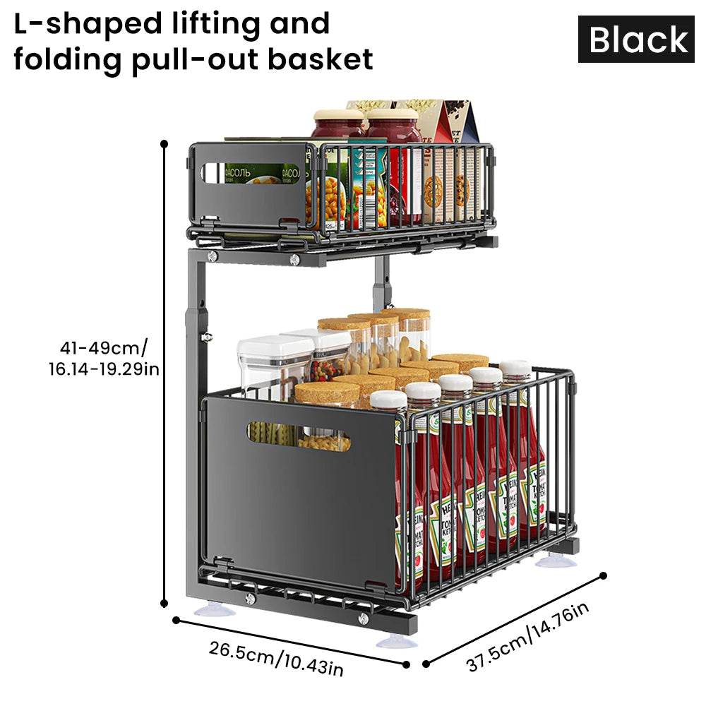 Adjustable Kitchen Storage Rack, Pull Out Cabinet Organizer Under Sink Spice Jar Storage Stand Slide Out Drawer - Quality Shopping Centre