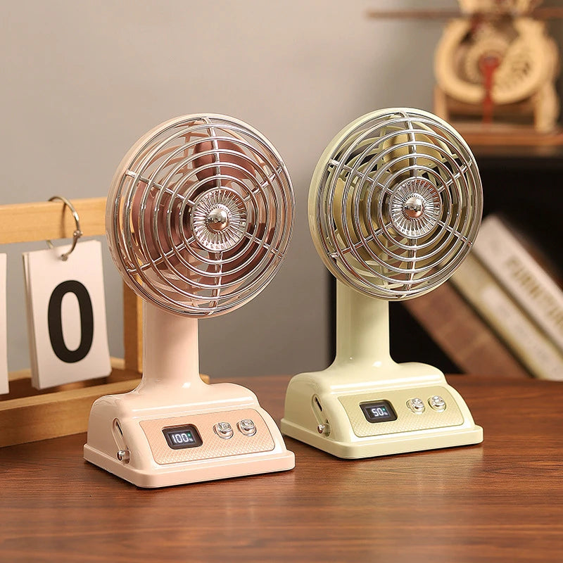 Nouveau ventilateur de bureau Lenovo, ventilateur rétro compact rechargeable par USB avec affichage numérique à 100 vitesses pour l'été
