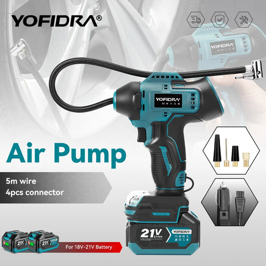 YOFIDRA Inflatable Electric Air Pump Digital Display Car Tire Inflator Automatic Air Inflator Power Tool for Makita 18-21V Battery Pin