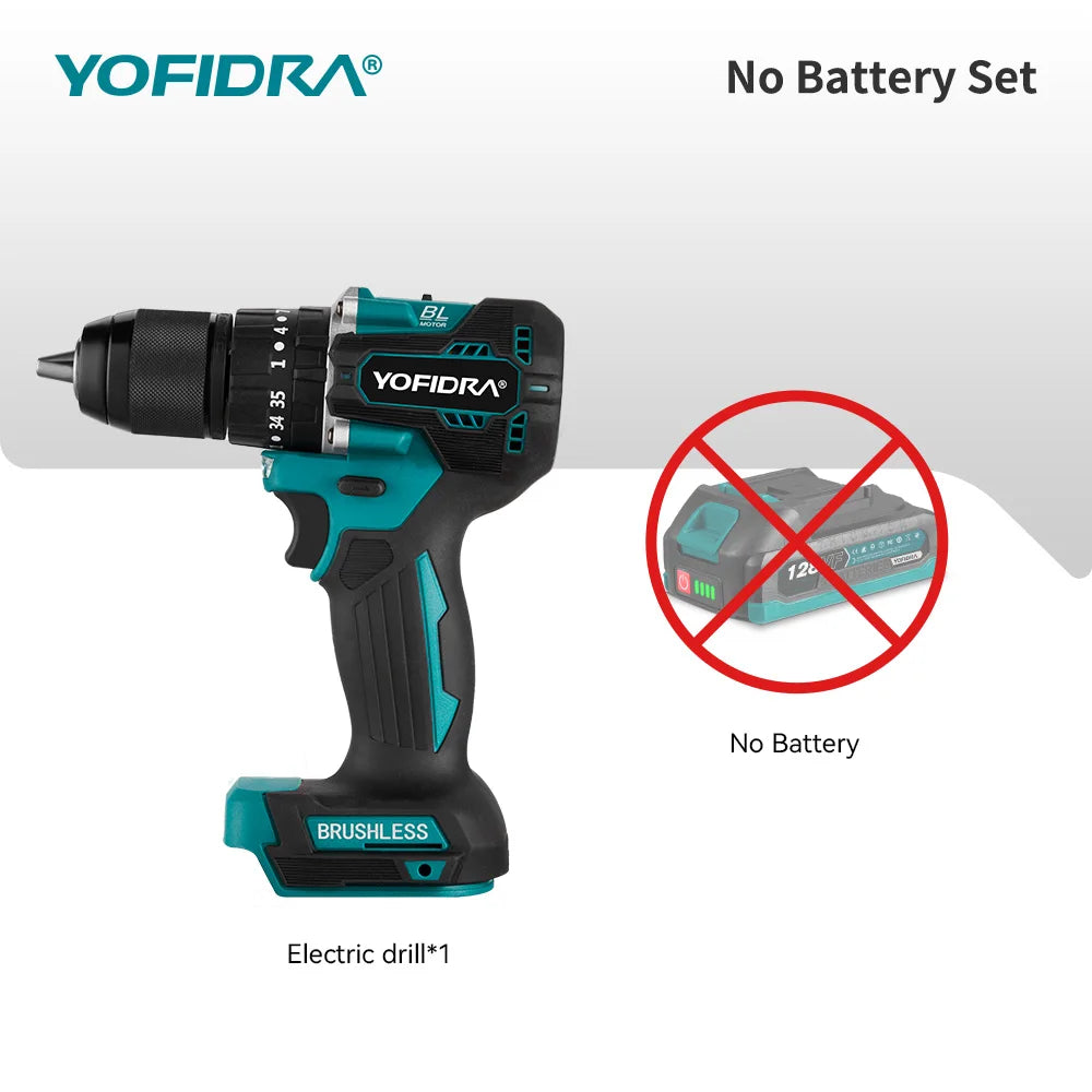 YOFIDRA 13MM Borstelloze Elektrische Slagboormachine 35+3 Koppel Snoerloze Houtbewerkingsschroevendraaier Elektrisch Gereedschap voor Makita Accu Pin
