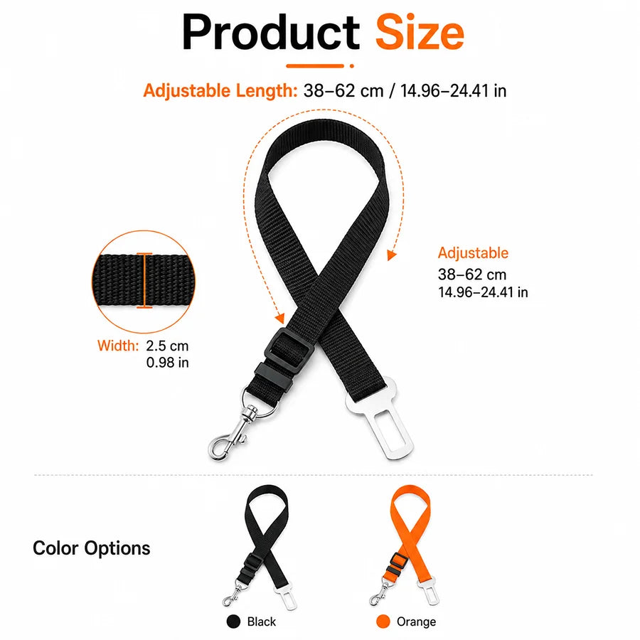 Dog Car Seat Belt Leash Adjustable Pet Safety Tether Nylon Webbing with Metal Buckle for Vehicle Travel Small Large Dogs Pets