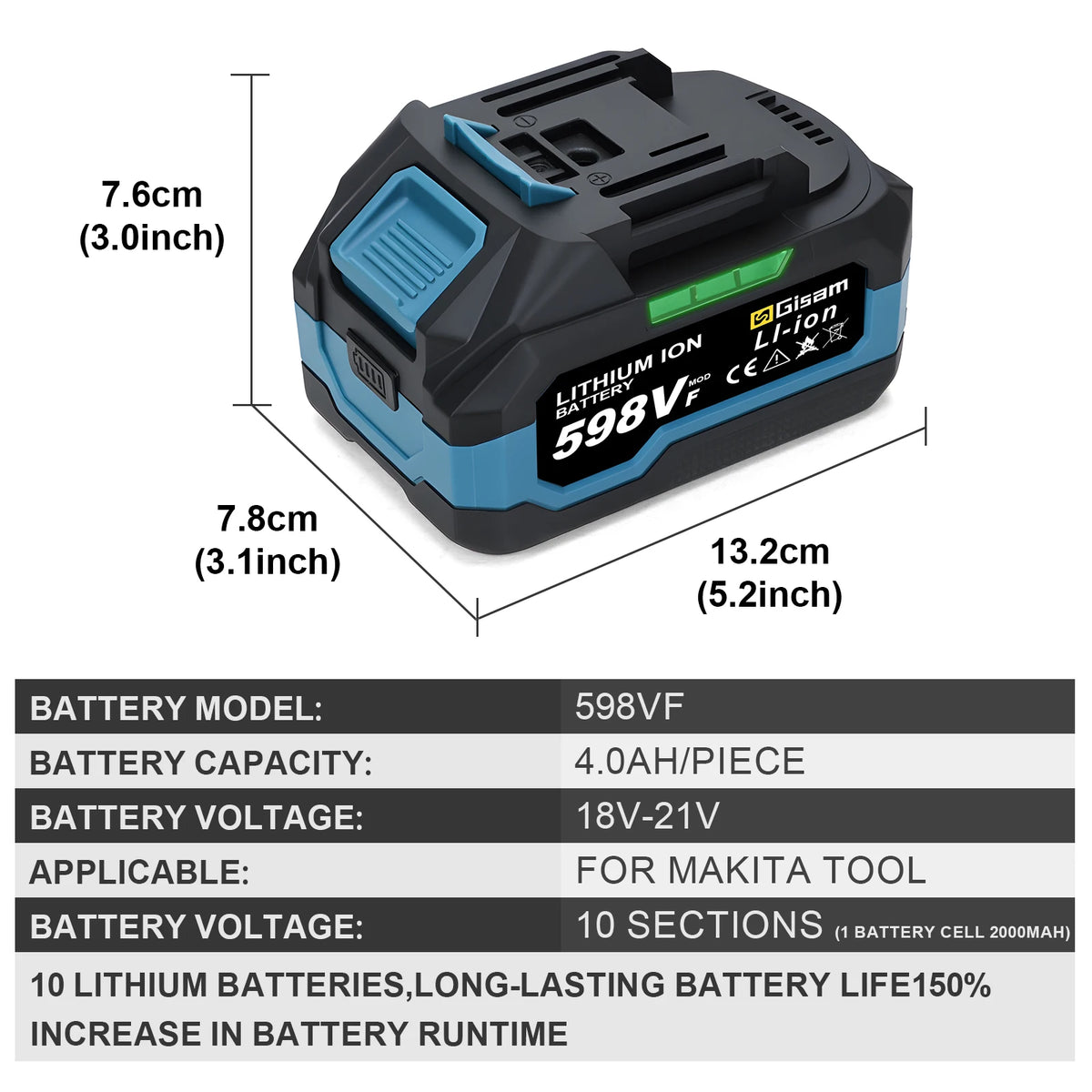 Gisam 4.0Ah 4.5Ah oplaadbare lithium-ionaccu voor accuboormachine/borstelloze moersleutel/schroevendraaier voor Makita 18V-accupinnen