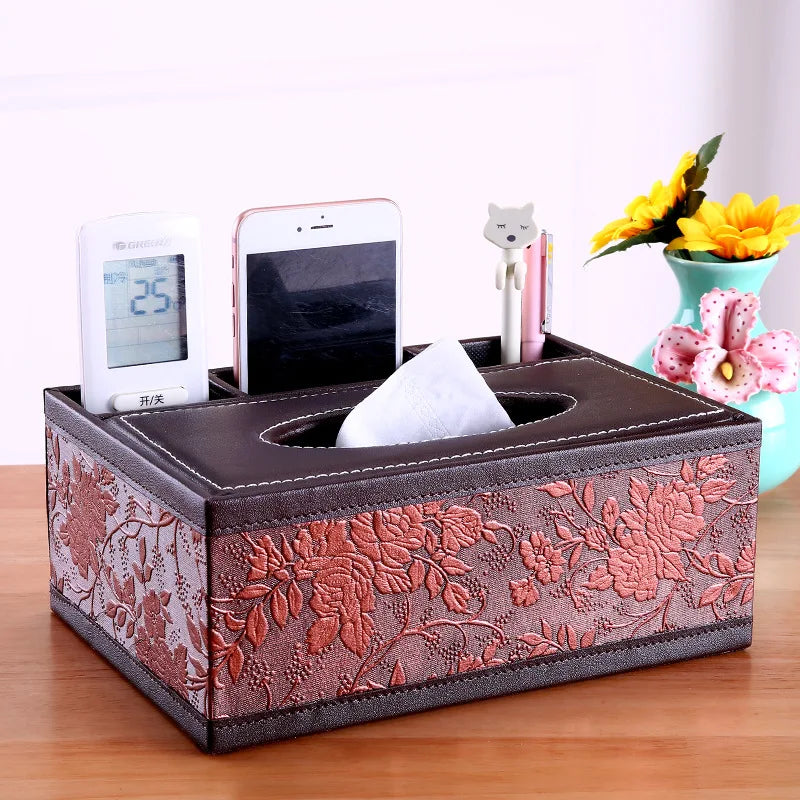 Multifunctional Tissue Box with Stationery Remote Control Box, Decorative Tissue Pen Remote Organizer for Home/Office/Restaurant