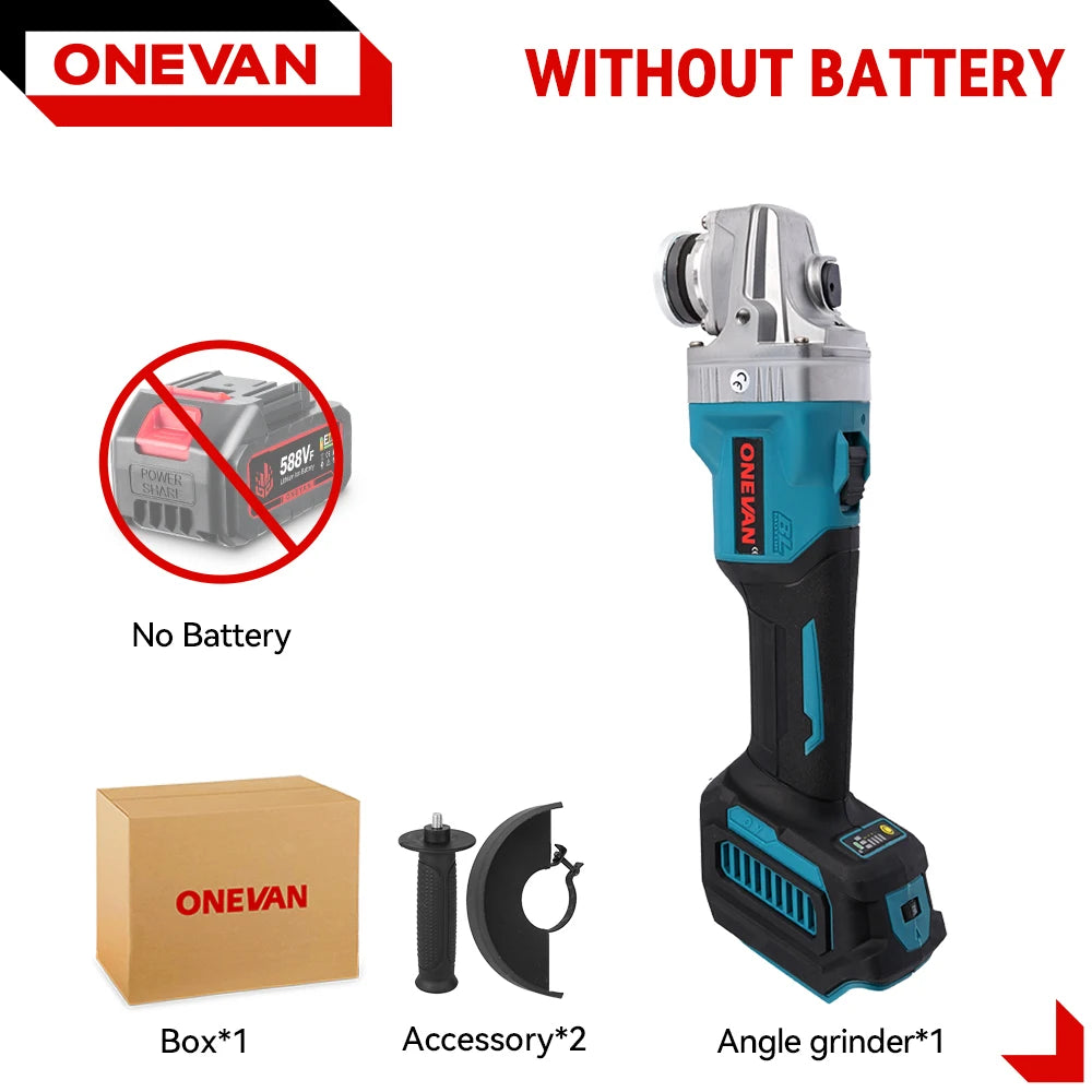 ONEVAN 6Gears Brushless Electric Angle Grinder 125MM Rechargeable Angle Grinder Polishing Power Tools For Makita 18V Battery Pin