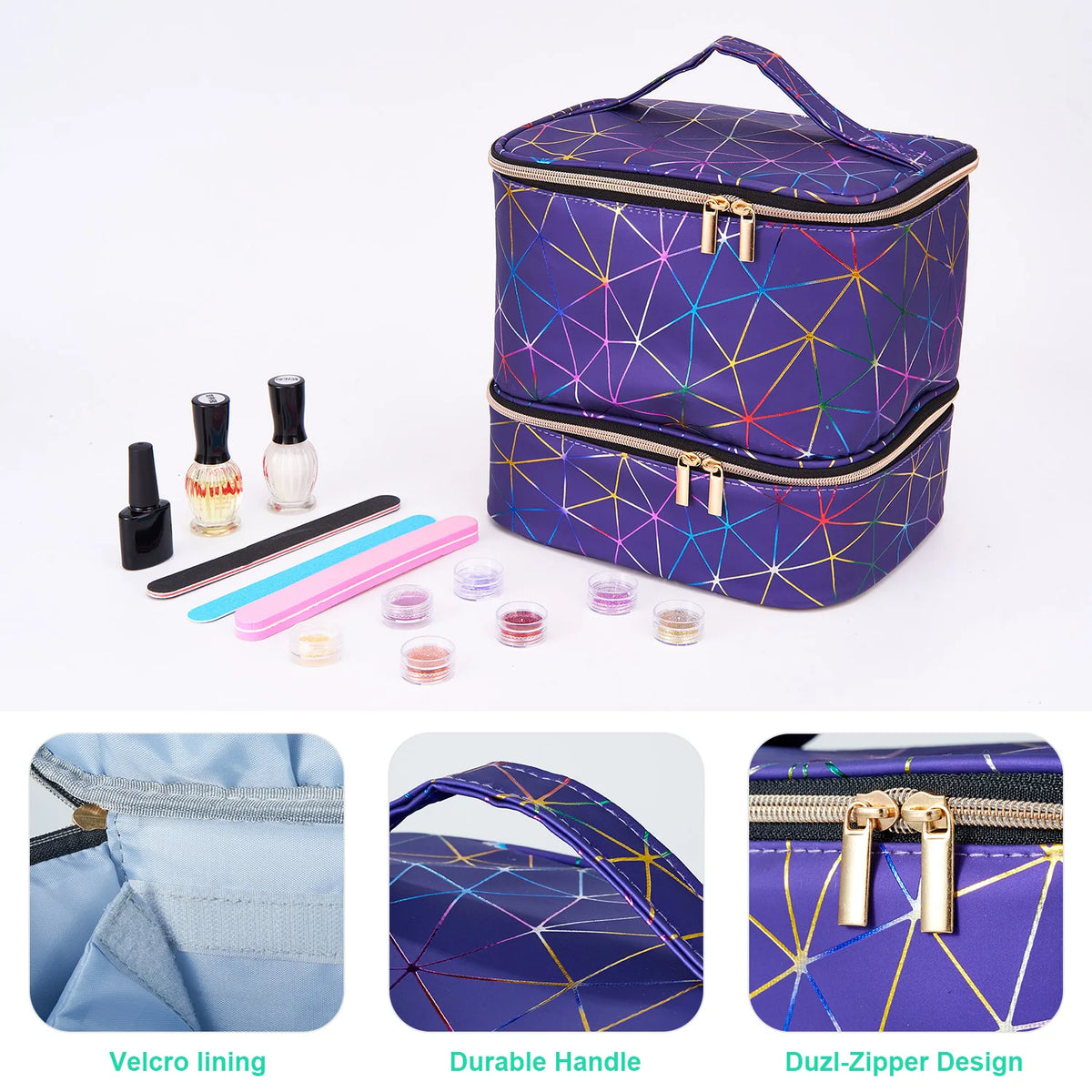 Leather Nail Polish Organizer and Nail Lamp Case,Nail Kit Organizer Holds 30+ Bottles and a Nail Lamp, Nail Polish Carrying Case