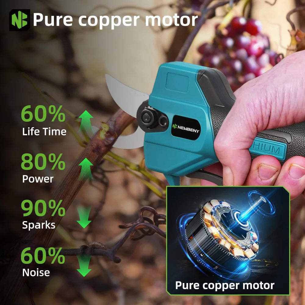 Sécateur électrique NEWBENY 30MM à 2 vitesses, outil de coupe sans fil pour branches d'arbres fruitiers, compatible avec batterie Makita 18V
