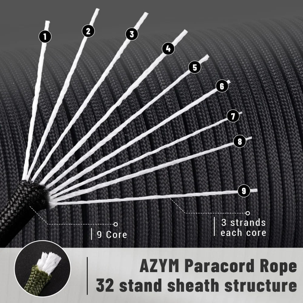 9 Strand 4mm Military Paracord 650 LB Outdoor Survival Tactical Parachute Cord 50m/100m for Camping Weaving Rope