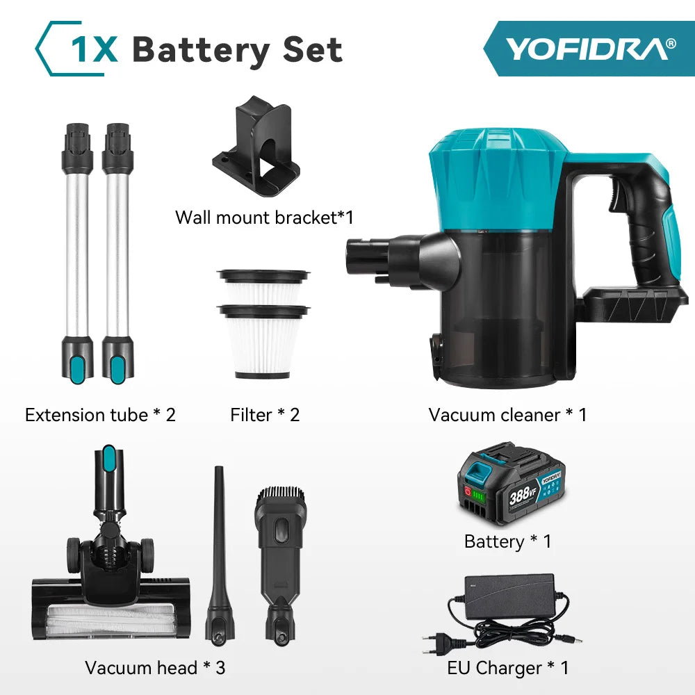 YOFIDRA 1500ML Borstelloze Elektrische Stofzuiger 27-30KPA Oplaadbare Stofafzuiger Reinigingsgereedschap voor Makita Accu Pin