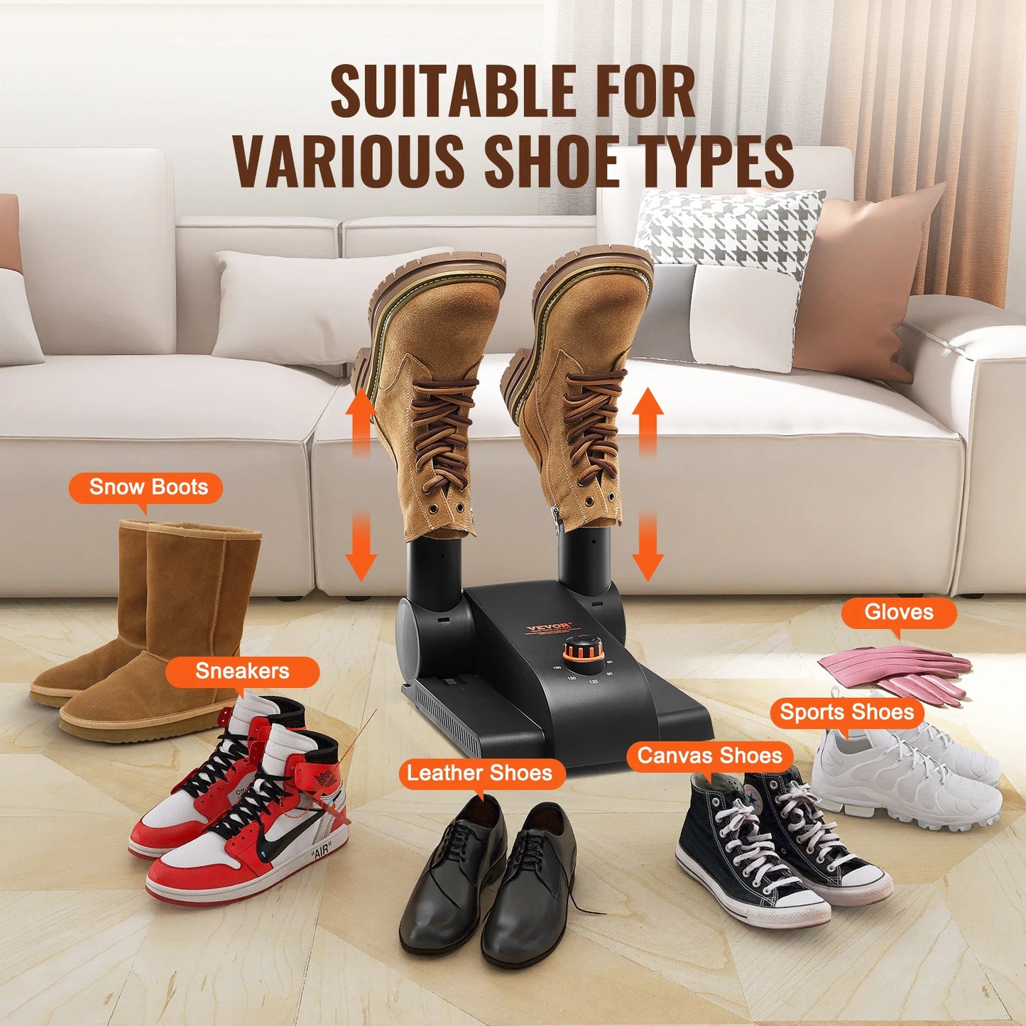 SucceBuy 180° Foldable 2/4Tubes Shoe Dryer Portable Boot Dryer w/ Timer & Blower for Snow Boots Leather Shoes Canvas Shoes Socks