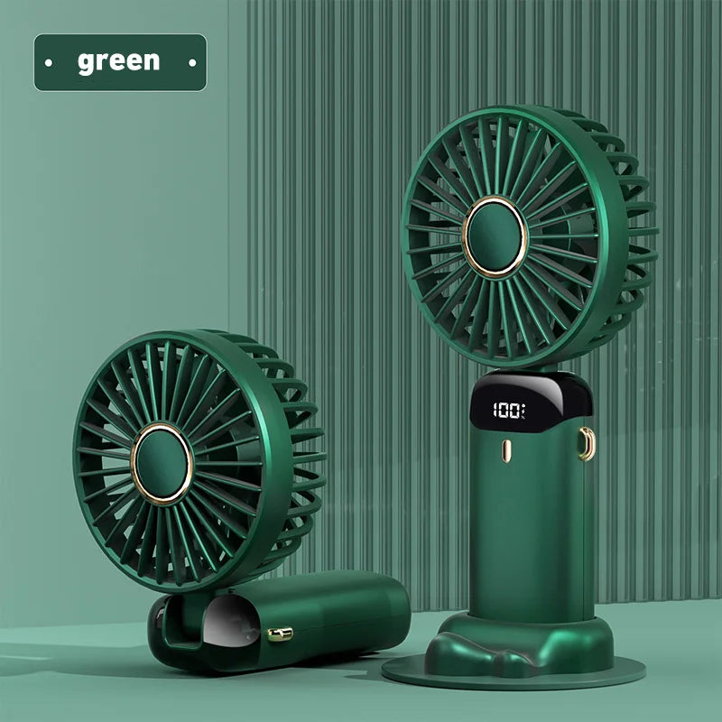 Ventilateur portatif pliable Lenovo, ventilateur tour de cou, 5 vitesses, rechargeable par USB, avec support de téléphone et écran d'affichage, 1800 mAh