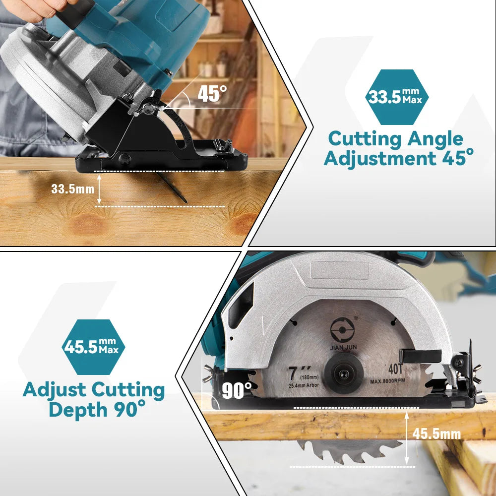 YOFIDRA 185MM Brushless Electric Circular Saw Rechargeable Household Saw Multifunction Cutting Machine For Makita Battery Pin