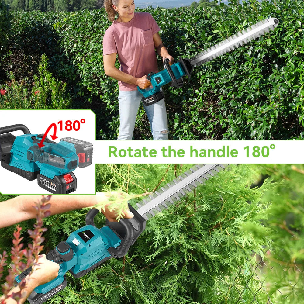 NEWBENY 530MM Electric Hedge Trimmer 180° Adjustment Angle Lawn Mower Hedge Pruner Garden Power Tool For Makita 18V Battery Pin