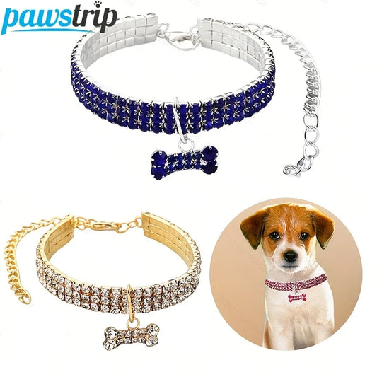 Luxury Cat Collar Bone Shape Pet Necklace for Cats Small Dogs Adjustable Cat Crystal Collar Puppy Necklace Pet Supplies