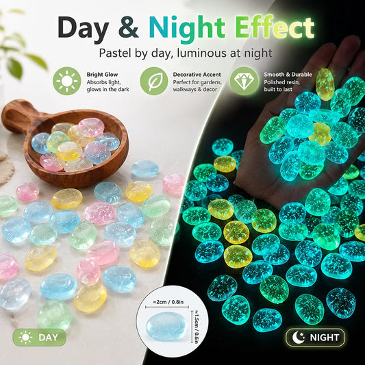 100pcs Luminous Stones in The Dark Pebbles Stones for Fish Tank Aquarium Aquatic Landscape Home Decor 2cm