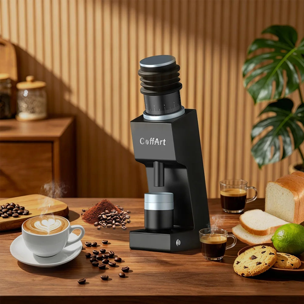 BioloMix Solid all-metal Pro-grade Precision Electric Coffee Grinder, 7-core 48mm Gold Titanium-Plated Burr for Home, Café Use