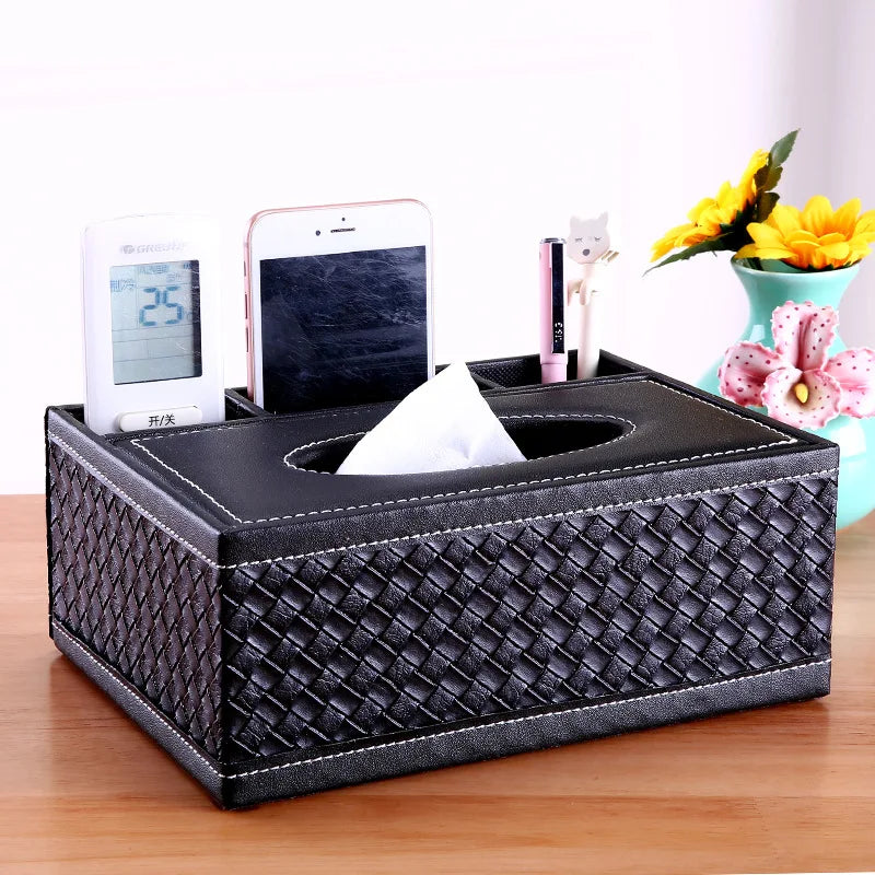 Multifunctional Tissue Box with Stationery Remote Control Box, Decorative Tissue Pen Remote Organizer for Home/Office/Restaurant