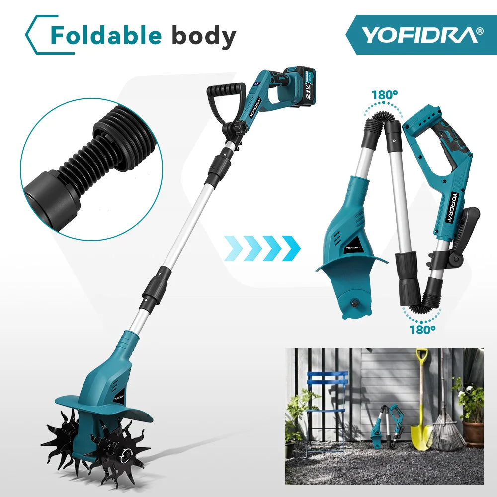 Motoculteur électrique de jardin YOFIDRA 200 mm, cultivateur, tondeuse à gazon pliable à 180°, outil de labourage pour batterie Makita