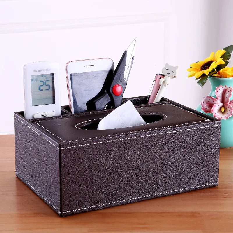 Multifunctional Tissue Box with Stationery Remote Control Box, Decorative Tissue Pen Remote Organizer for Home/Office/Restaurant