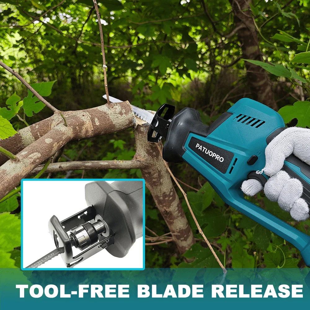 255 mm borstelloze elektrische reciprozaag met 4 zaagbladen, snoerloos, instelbare snelheid, voor PVC-buizen en hout, geschikt voor Makita 18V-accu