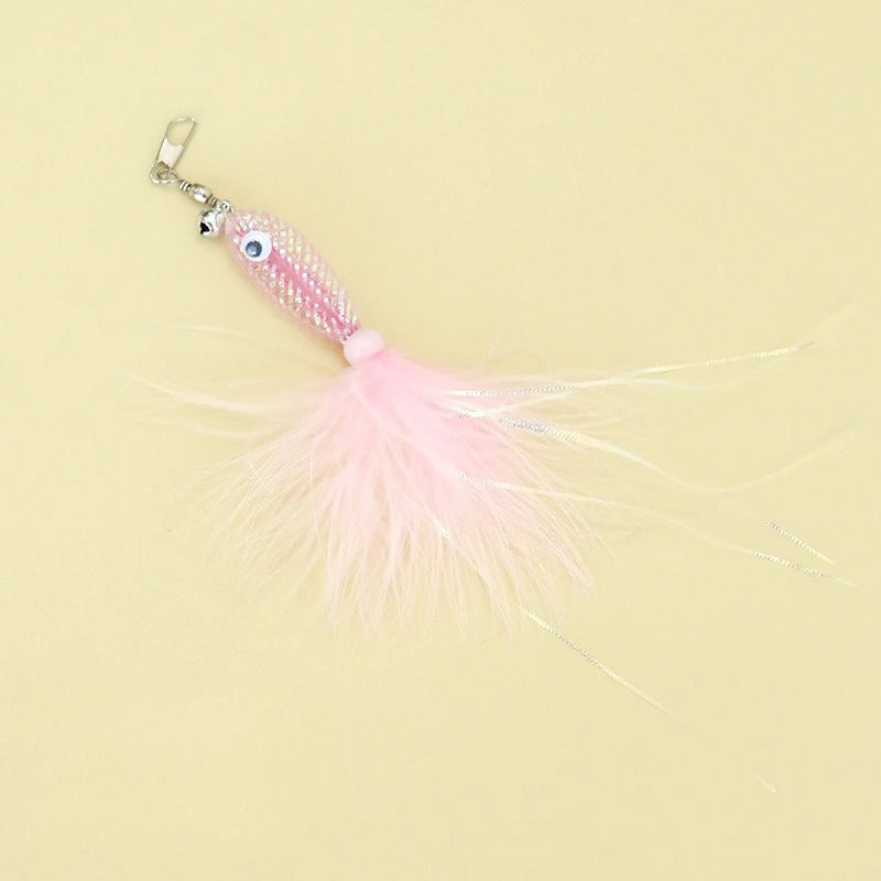 Lot de 2/3 baguettes teaser pour chat (couleur aléatoire) avec tête de rechange poisson brillant, jouet pour chat avec plume et grelot, fournitures pour animaux