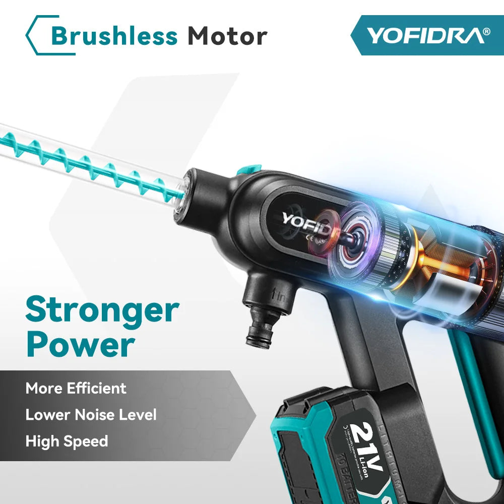 YOFIDRA 5IN1 220Bar Brushless Electric High Pressure Car Washer Gun Water Spray Gun Washing Power Tools For Makita Battery Pin