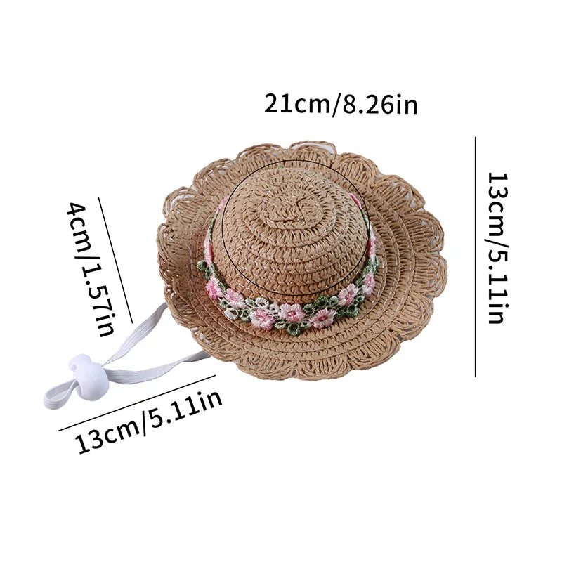 Cute Pet Straw Hat for Cats Small Dogs Adjustable Cat Princess Hat Summer Puppy Sun Hat Outdoor Cute Kitten Headwear Pet Supply