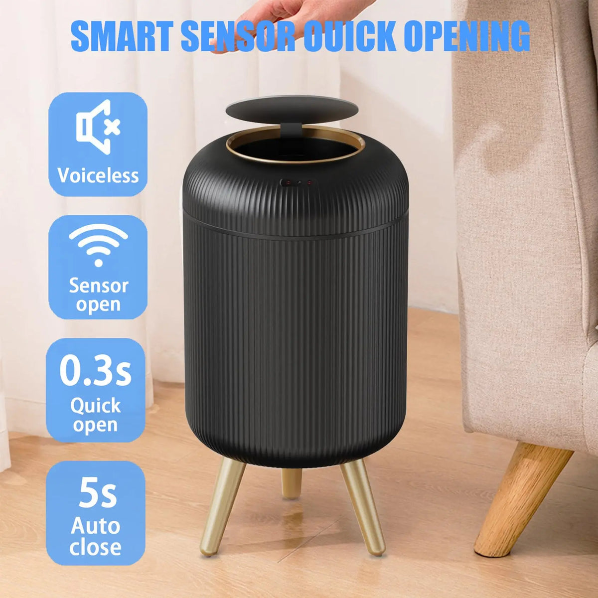 2025 New Smart Dustbin with Lid Automatic Sensor Kitchen Trash Bin Electric Garbage Bin for Kitchen/Bedroom/Living Room/Office