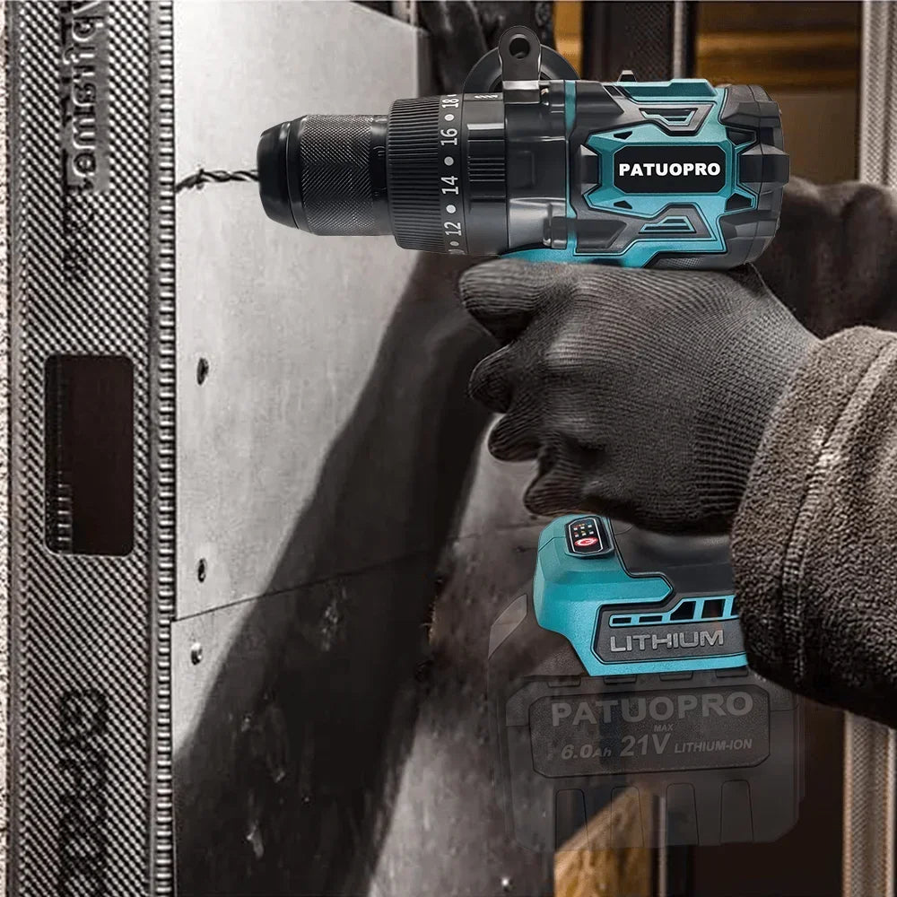 Perceuse à percussion électrique sans balais 220 N.m, perceuse à main sans fil 13 mm, outil de forage à percussion 3 fonctions pour batterie Makita 18V