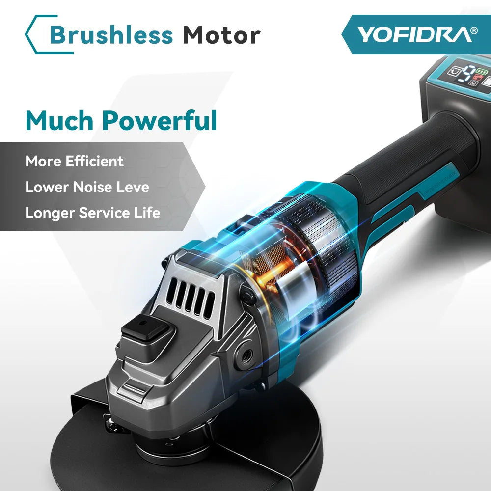 YOFIDRA 6 snelheden 30000 RPM borstelloze elektrische haakse slijper metaal hout slijpen polijsten snijder elektrisch gereedschap voor Makita batterij pin