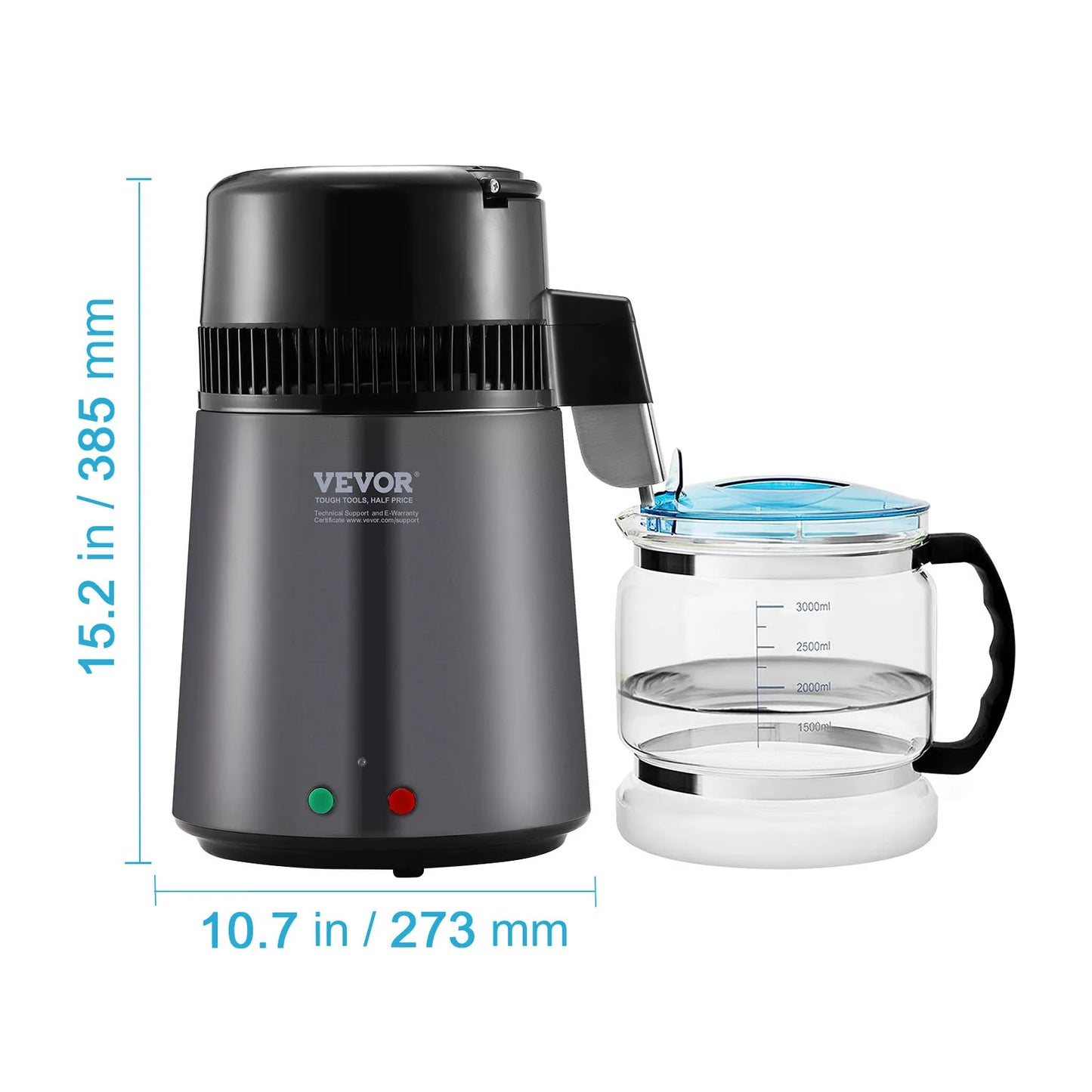 Succebuy Water Distiller 4L 1.05 Gallon Pure Water Purifier Filter For Home Countertop750W Distilled Water Maker Stainless Steel