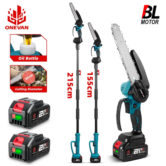 ONEVAN 8 Inch Pole Electric Chainsaw Brushless Telescoping  High Branch Saw Garden Pruning Power Tool For 21V 18V Battery