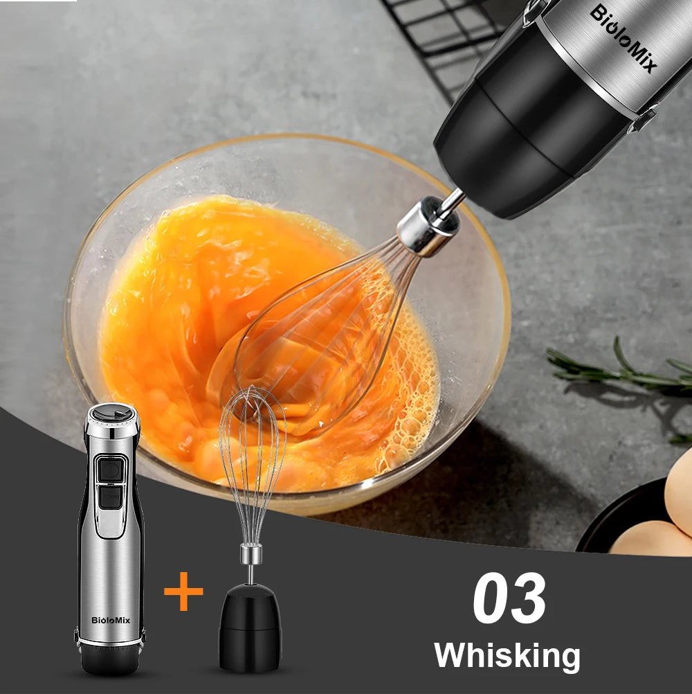 BioloMix Professionele 4-in-1 Staafmixerset - 1200W Krachtige Handmixer met Roestvrijstalen IJsmessen, Inclusief Hakmolen