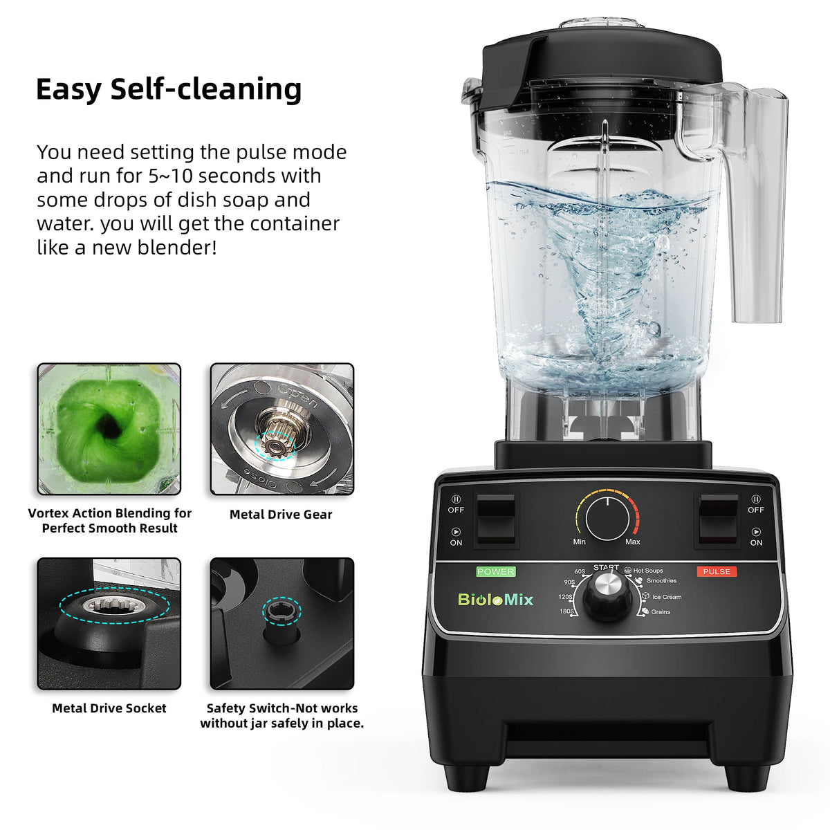 Mixeur haute puissance intelligent BioloMix 2200 W avec modes préprogrammés, bol rond de 2 L, idéal pour les smoothies, piler la glace et la préparation culinaire