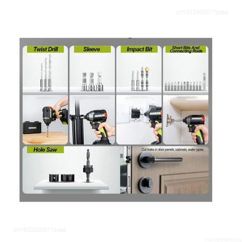 Original Worx WA1626.1 Drill Bits Set with Phillips Hexagon Torx Extend Rod Twist Sleeve Hole Bit Power Tools Accessories